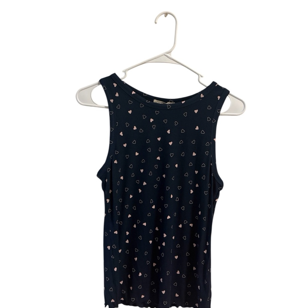 NWT Barefoot Dreams Malibu Collection Blue Pink Heart Ribbed Tank Top Women’s S - Picture 2 of 5